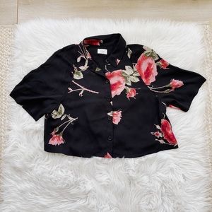 Aritzia Wilfred Black Floral Henrietta Top